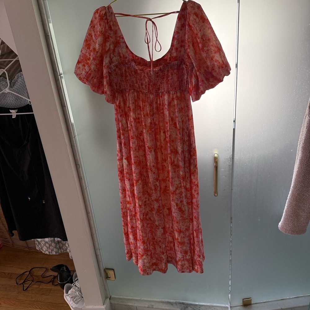 Anthropologie Short Sleeve Smocked Babydoll Midi Dress